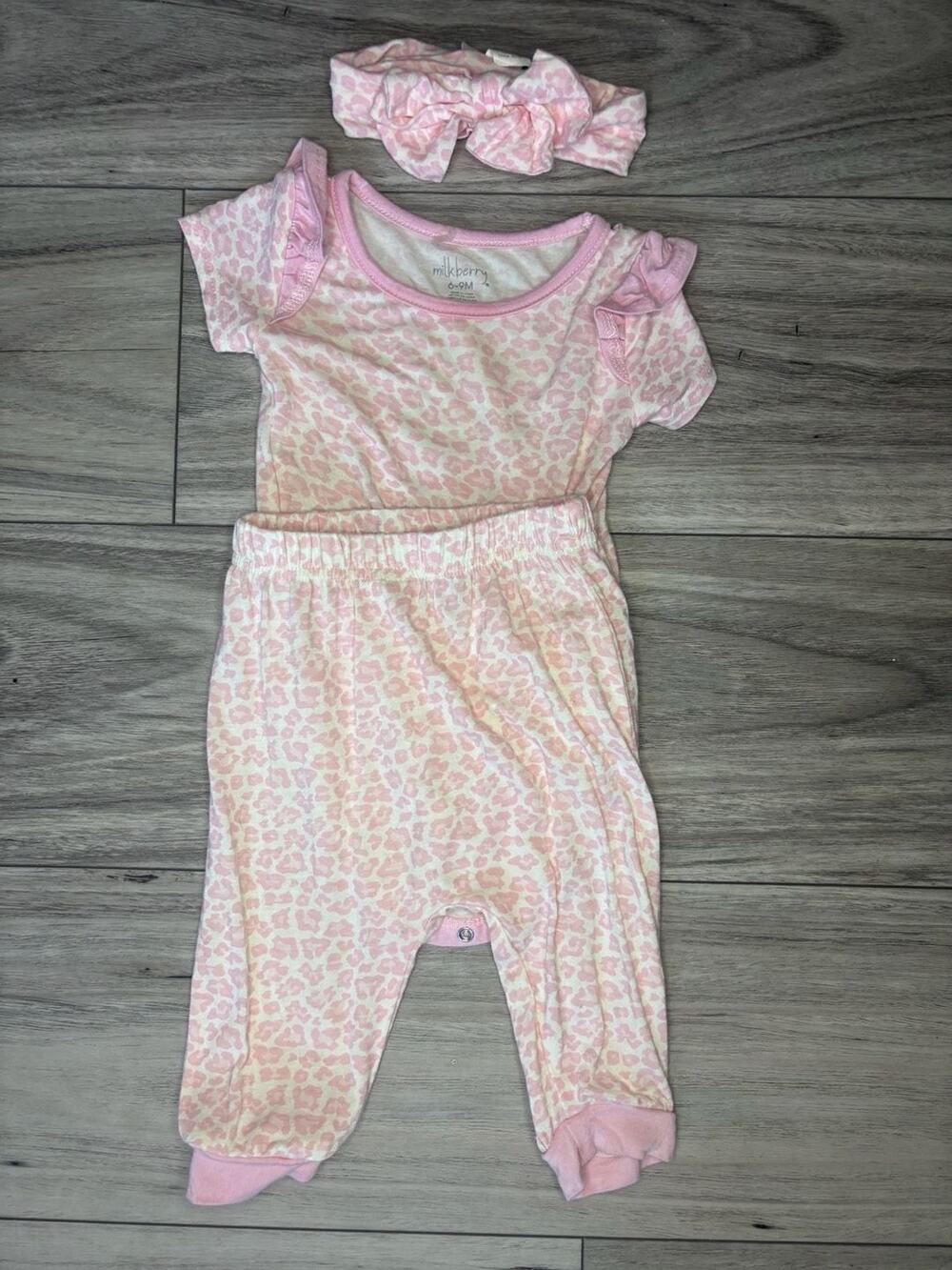 Milkberry Pink Leopard Print Baby Outfit Set 6-9M